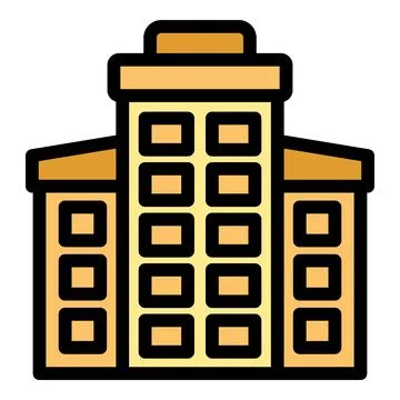 Modern multi storey building with large windows facade icon Ilustración de archivo