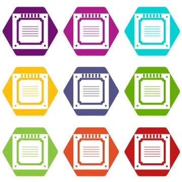 Modern multicore CPU icon set color hexahedron イラスト素材