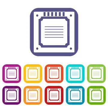 Modern multicore CPU icons set flat Stock Illustration