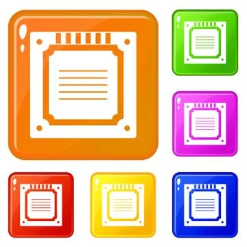 Modern multicore CPU icons set vector color Stock Illustration