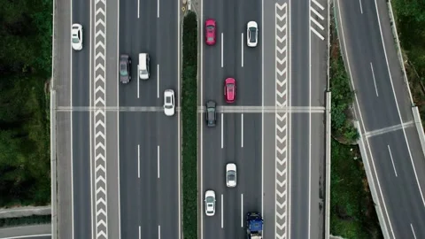 Modern multiple lane motorways and intersections Stock Footage