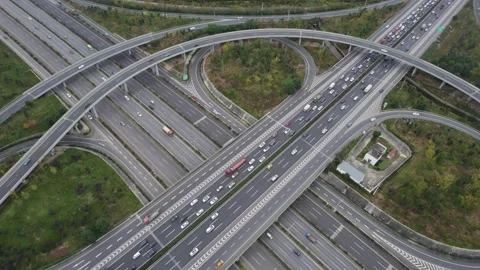 Modern multiple lane motorways and intersections Stock Footage 166426723