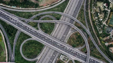 Modern multiple lane motorways and intersections Stock Footage 166426734