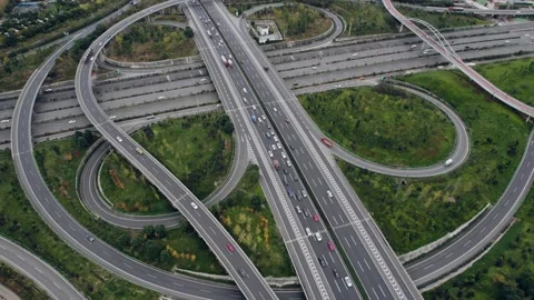 Modern multiple lane motorways and intersections Stock Footage 166426795