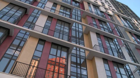 Modern multistorey building facade video Stock Footage 135546428