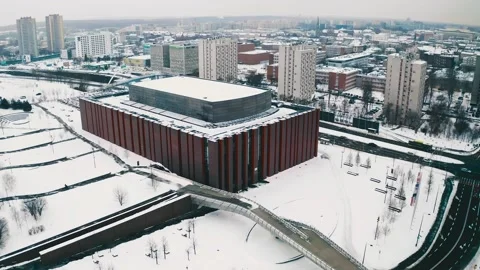 Modern music concert hall NOSPR in Katowice, Poland in winter drone aerial view Vídeos de archivo 149941453
