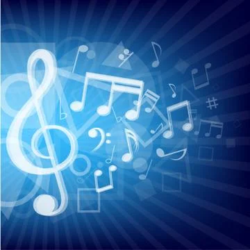 Modern music notes blue background Stock Illustration