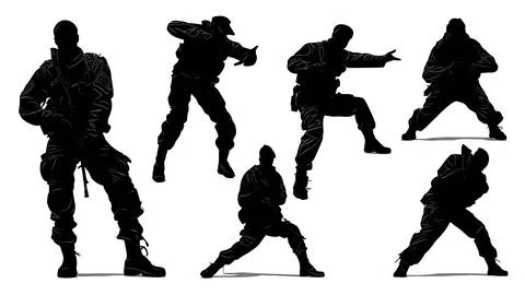 Modern Naval Sailor in Combat Uniform Black Silhouettes Stock Illustration