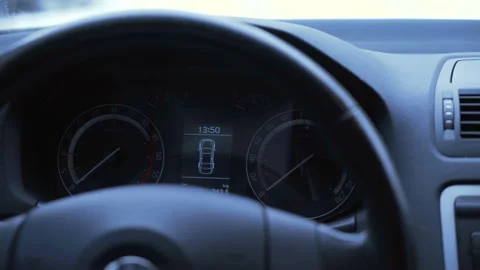 Modern navigation bar in the car. arrow speed indicator rolls over. 4K Stock Footage 114660006