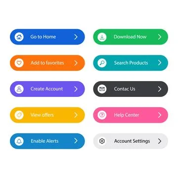 Modern navigation button collection with colorful rounded controls, clean t.. Stock Illustration