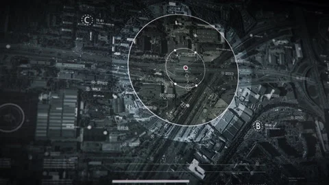 Modern navigation software finding the criminals location using the drone camera Stock Footage 271571477