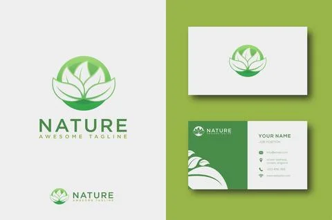Modern negative space of circle leafs nature logo and business card template Stock Illustration