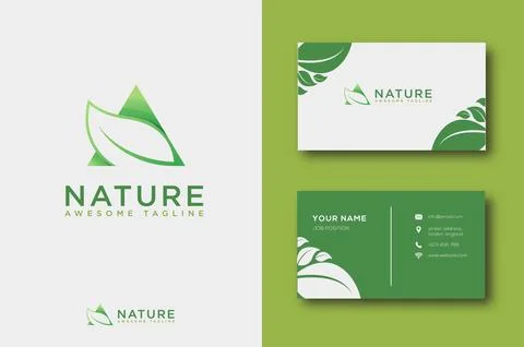 Modern negative space of leaf and triangle nature logo icon vector Stock Illustration