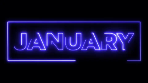 Modern Neon Animated Text JANUARY  Glowing Blue Light Animation for Monthly.. Stock Footage 333133196