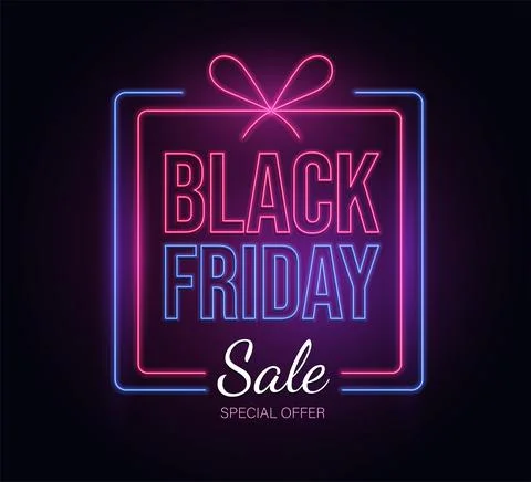 Modern neon Black Friday vector banner template with text. Special offer Stock Illustration