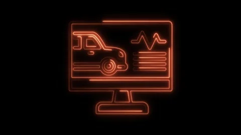 Modern neon car diagnostic interface animation on computer screen on black .. Stock Footage 309915438