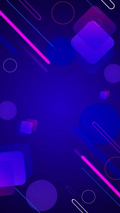 Modern neon geometry background blue violet layers, magenta bars, floating circl Stock Footage 340400218
