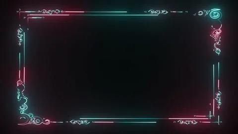 Modern Neon Glowing Rectangle Banner Frame in Futuristic Sci-Fi Style on Dark Stock Footage 219325722