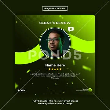 Modern Neon Green Client Review Social Media Post Template PSD-sjabloon