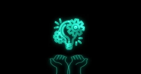 Modern neon hand icon designed in glowing line human hands holding cyan neon lig 스톡 동영상 333403468