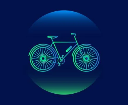 Modern Neon Thin Icon of bicycle on Blue Background. Stock Illustration