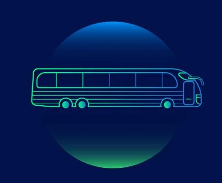 Modern Neon Thin Icon of bus on Blue Background. 库存插图