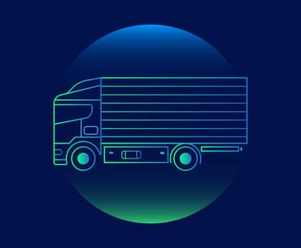 Modern Neon Thin Icon of lorry on Blue Background. Stock Illustration
