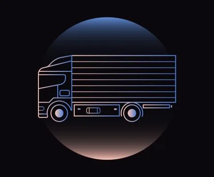 Modern Neon Thin Icon of lorry on Black Background. Stock Illustration