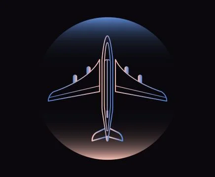 Modern Neon Thin Icon of plain on Black Background. Stock Illustration