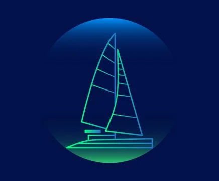 Modern Neon Thin Icon of ship on Blue Background. 库存插图
