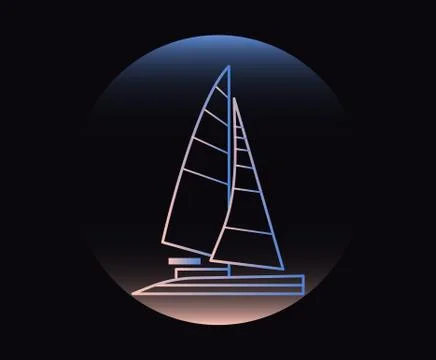 Modern Neon Thin Icon of ship on Black Background. 库存插图