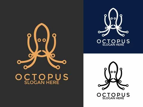 Modern Network Octopus Squid Tentacles Line art Logo vector\ Stock Illustration