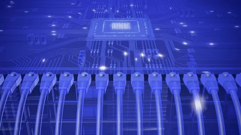 Modern network Server with Cables. HD Loopable. Stock Footage 82605198