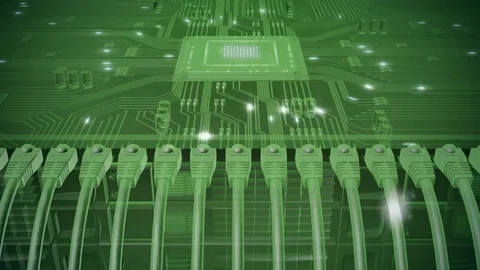 Modern network Server with Cables. HD Loopable. Video stock 82605749