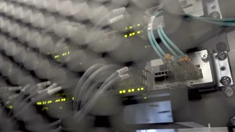 Modern network switch with cables. Flashing server lamp, switch, router. 動画素材 87864139