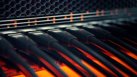 Modern network switch with cables. Stock Footage 82329548