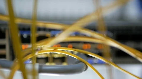 Modern network switch with cables. Stock Footage 126948093