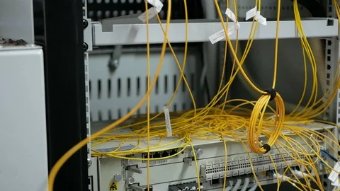 Modern network switch with cables. Stock Footage 126955044