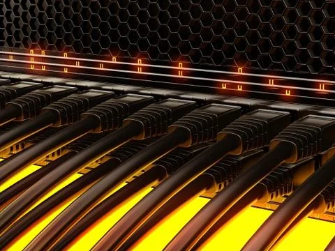 Modern network switch with cables. Stock Illustration