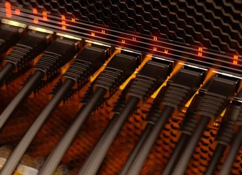 Modern network switch with cables. Stock Illustration