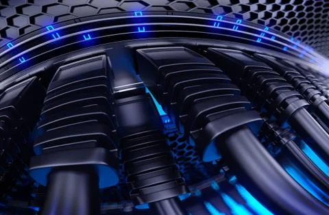 Modern network switch with cables. Stock Illustration