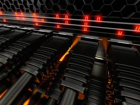 Modern network switch with cables. Stock Illustration