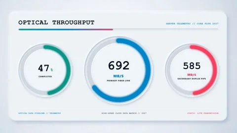 Modern Neumorphic UI Tracking Optical Data Pipeline and Server Telemetry with Stock Footage 348676567