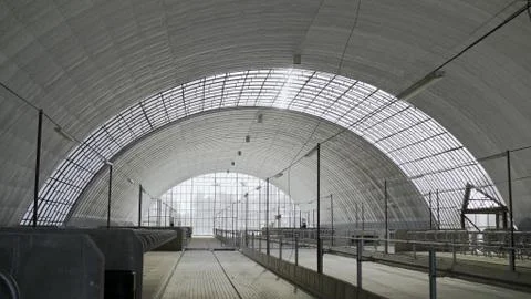 Modern, new, automatic barn. Construction of agricultural buildings. The roof Stock Photos