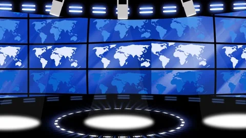 Modern news studio background with globe and ticker animation Stock Footage 327020864
