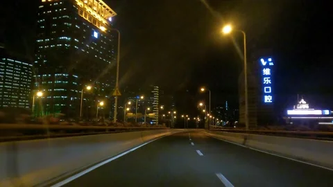 Modern night view elevated road conditions in Shanghai is under lockdown Stock Footage 193479052