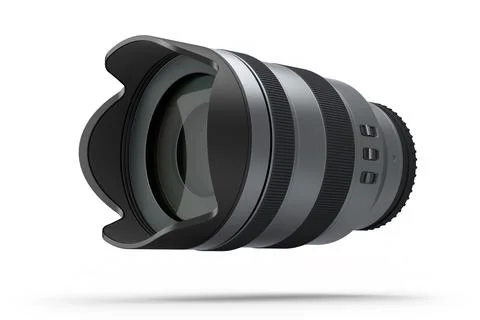 Modern nonexistent DSLR macro camera lens on white background Stock Illustration