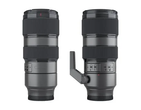 Modern nonexistent DSLR macro camera lens on white background Stock Illustration
