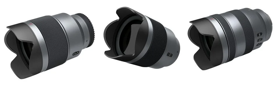 Modern nonexistent DSLR macro camera lens on white background Stock Illustration