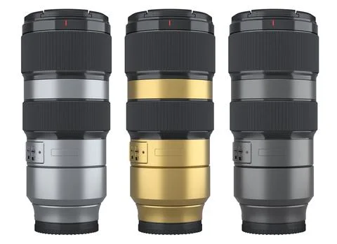 Modern nonexistent DSLR macro camera lens on white background Stock Illustration